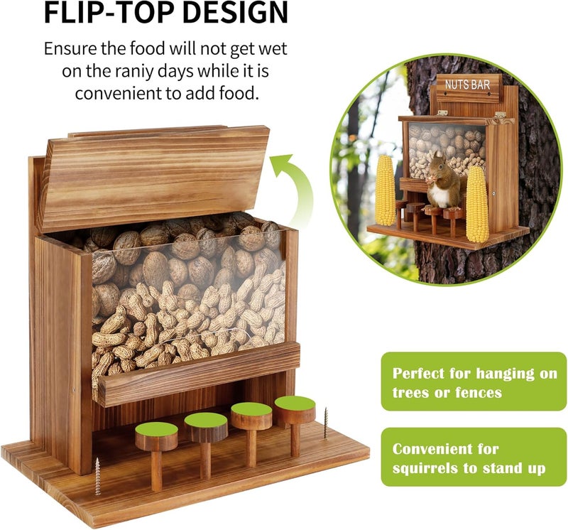 KOOPRO Squirrel Feeder for Outside Tree, Squirrel Picnic Table Feeder for Outdoors Corn Cob Peanut Feeder Funny Chipmunk House Nuts Bar Hanging Wooden Box - Image 4